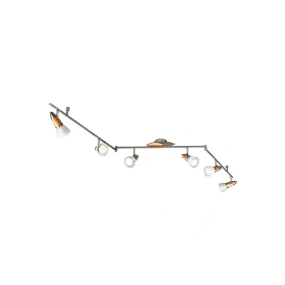 Abbildung von Lindby Deckenleuchte Marena, 6 flg., Glas, Holz, 180 cm lang