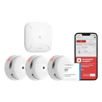 Abbildung von X Sense Smart Rauchmelder XS01 M mit SBS50 Basisstation, Zertifiziert nach EN 14604, Funkrauchmelder WLAN, vernetzbarer Feuermelder, kompatibel der Home Security App, FS31, 3 Stück