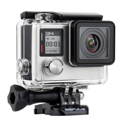 Abbildung von GEPULY Wasserdichtes Gehäuse für GoPro Hero 4, 3+, 3 Unterwasserfotografie wasserdicht bis zu 45 m mit Schnellentriegelungshalterung, Rändelschraube, Stativadapter