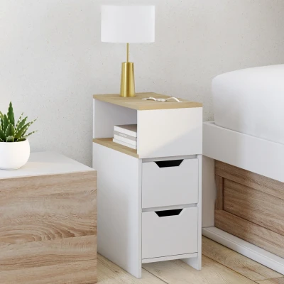 Abbildung von 2er Set Nachttische ANOUK 2 Schubladen mit umkehrbarer Seitennische Weiß und Holz IDMarket