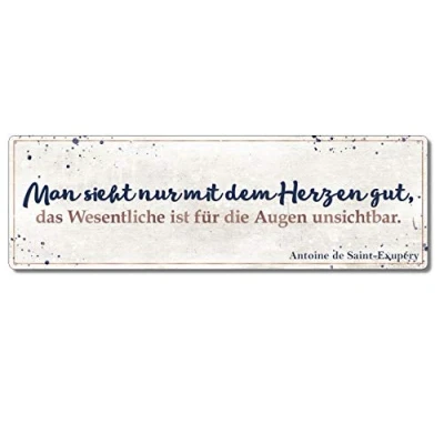 Abbildung von Interluxe Metallschild Man Sieht nur mit dem Herzen gut Schild Zitat von Antoine de Saint Exupéry