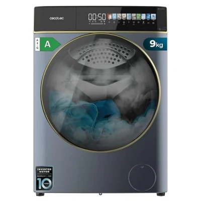 Abbildung von Cecotec Waschmaschine 9 kg Frontlader Autodosis Bolero DressCode 9900 Autodose Inverter FullColor Ice Blue A. Blau Finish, 1400 U/min, 10,3&quot; Display, Inverter, SteamMax, Klasse A
