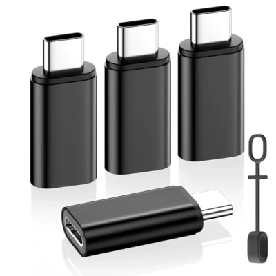 Abbildung von MoKo Lightning auf USB C Adapter 4 Stück, mit Laden Datenübertragung für iPhone 16/15 Pro Max Plus, iPad, Galaxy S24/S23, Anti Lost Loop, Nicht Audio/OTG, Schwarz