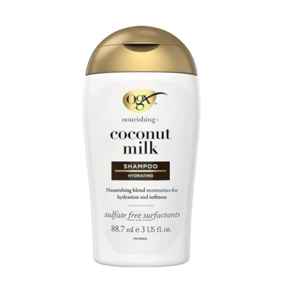 Abbildung von OGX Nourishing Coconut Milk Shampoo (88,7 ml), feuchtigkeitsspendendes Haarpflege in Reisegröße mit Kokosmilch und Kokosöl für trockenes Haar