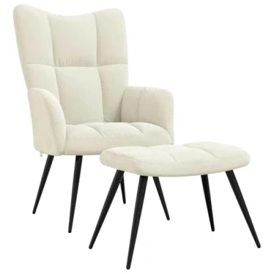 Abbildung von vidaXL Relaxsessel mit Hocker, Sessel Stahlgestell, Relaxstuhl Polsterstuhl Armlehne, Fernsehsessel Polstersessel Wohnzimmer, Modern, Cremeweiß Samt