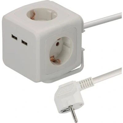 Abbildung von BAT Steckdosenwürfel 4 Fach mit 2X USB (Mehrfachsteckdose erhöhtem Berührungsschutz und 1,4m Kabel) weiß