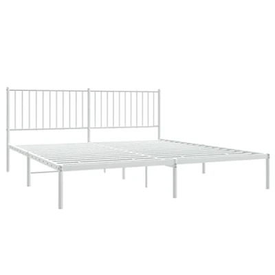 Abbildung von vidaXL Bettgestell, Bettrahmen mit Kopfteil Lattenrost Metall, Metallbett Bett für Schlafzimmer, Doppelbett Gästebett, Weiß 180x200cm
