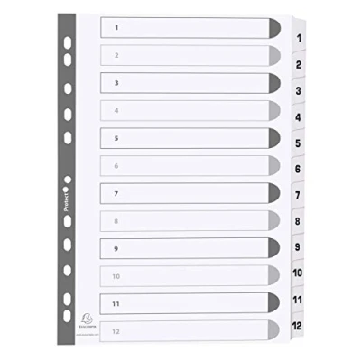 Abbildung von Exacompta MWD1 12Z Karton Register 1 12 für DIN A4 aus teilig volle Höhe 21 x 29,7 cm weiß, verstärkte Taben mit Indexseite Trennblätter Trennstreifen Ordner