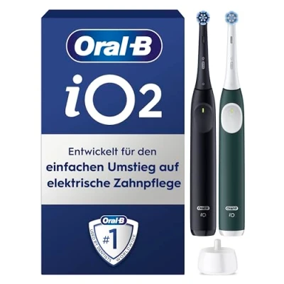 Abbildung von Oral B iO Series 2 Elektrische Zahnbürste,Electric Toothbrush, DUO Pack inkl. zweitem Handstück, 3 Putzmodi für Zahnpflege, Magnet Technologie, Designed by Braun, Night Black , Forest Green