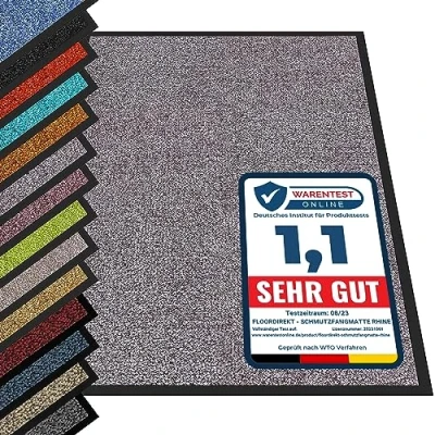 Abbildung von etm Hochwertige Fußmatte schadstoffgeprüft bewährte Eingangsmatte in Gewerbe &amp; Haushalt Schmutzfangmatte mit Top Reinigungswirkung Sauberlaufmatte waschbar rutschfest (60x90 cm, Grau)