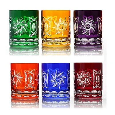 Abbildung von CRISTALICA Whiskyglas Whiskybecher farbiges 6er Set handgeschliffen Kristallglas Schleuderstern 280ml