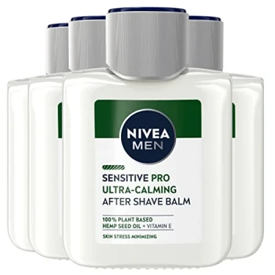 Abbildung von Nivea Men Sensitive Pro After Shave Balsam Ultra Calming Herren mit Hanfsamenöl und Vitamin beruhigender Bartbalsam 4 Flaschen à 100 ml