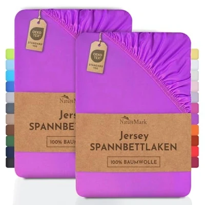 Abbildung von Spannbettlaken Jersey Spannbettlaken, NatureMark, 100% Baumwolle, Gummizug: rundum, (2 Stück), Kinder Spannbetttuch, für Baby /Kinderbett, 70x140 cm, Lila