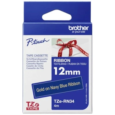 Abbildung von Brother Original P touch Textil Schriftband TZe RN34, 12 mm (u.a. für H200, H100LB/R, H105, E100/VP, D200/BW/VP, D210/VP) TZERN34 gold blau
