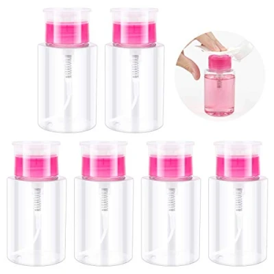 Abbildung von 6 Stück Dispenser Pumpflasche 180ML Pumpe Leer Flasche Drücken Plastikflaschen für Nagellackentferner Flüssiger Flaschen Behälter Plastik Reiseflasche, Rosa