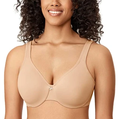 Abbildung von DELIMIRA Damen Minimizer BH mit Bügel Soft Tshirt Große Brüste Bequemer Vollschalen Ungepolstert Taupe Tan 90D