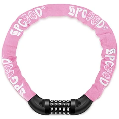 Abbildung von SPGOOD Fahrradschloss (14 Farben) mit Zahlen und hoher Sicherheitsstufe, Fahrrad KettenSchloss, Code Kombination Schloss, gehärtete Stahlkettenglieder (Hell Pink)