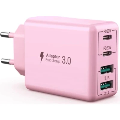 Abbildung von USB C Ladegerät, 40 W 4 Ports C, Schnellladeblock Dual Port PD+QC, Multiport Typ Ladegerät kompatibel mit iPhone 11/12/13/14/15/Pro Max/XS/XR/8/7/Samsung Telefon/Tablet