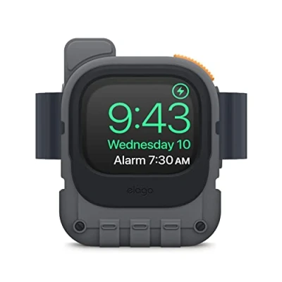 Abbildung von elago W10 Ladestation Ständer Kompatibel mit Apple Watch Serie 9, 8, SE2, 7, 6, SE, 5, 4, 3, 2, 1 Ultra 2 &amp; Walkie Talkie Design, Nachttischmodus (Hellgrau)