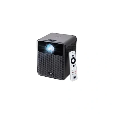 Abbildung von KODAK FLIK HD10 Smart Projektor Android TV 1080P FHD Videoprojektionssystem mit Google Assistant, Wi Fi, Bluetooth 5.0, HDMI, USB, Aux &amp; eingebauten Dual 5W Lautsprechern iOS