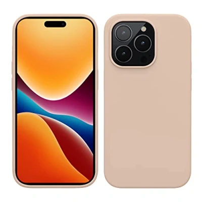 Abbildung von kwmobile Hülle für das iPhone 14 Pro dünnes Silikon Handy Case stoßfeste Handyhülle mit weicher Oberfläche unterstützt kabelloses Laden Coconut Swirl