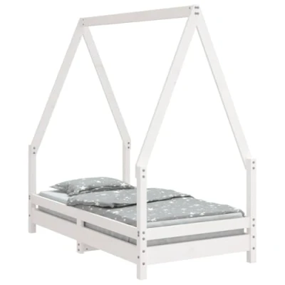 Abbildung von vidaXL Kinderbett, Kinder Bettgestell mit robusten Latten, Hausbett für Kleinkinder ab 4 Jahren, Einzelbett Jugendbett Holzbett, Weiß 70x140 cm Massivholz Kiefer