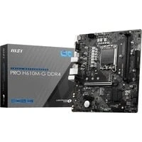 Abbildung von MSI PRO H610M G DDR4 Mainboard, Micro ATX unterstützt Intel Core Prozessoren 12. Generation, LGA 1700, 2 x DIMMs (3200MHz), 1x PCIe 4.0 x16 Slot, 1 M.2 Gen3, 1G LAN, HDMI 2.1, DP 1.4 &amp; VGA