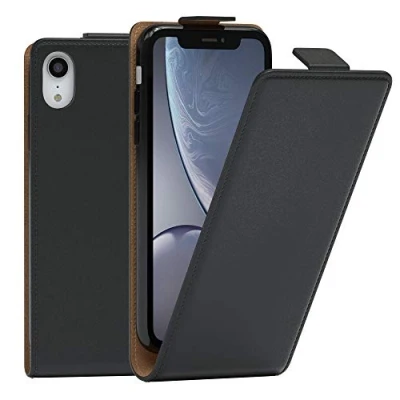 Abbildung von EAZY Case Hülle kompatibel mit iPhone XR Flip Cover zum Aufklappen, Handyhülle aufklappbar, Schutzhülle, Flipcover, Flipcase, Flipstyle vertikal klappbar, aus Kunstleder, Schwarz