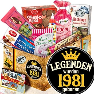 Abbildung von Legenden 1981 Geschenk für Mann zum Geburtstag Süßes DDR Geschenkset