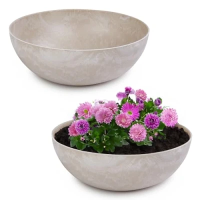Abbildung von matches21 HOME &amp; HOBBY Pflanzschale für draussen in Sand Farben marmoriert 37 x 10,5 cm als wetterfeste Blumen Schale