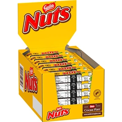 Abbildung von NESTLÉ NUTS Schokoriegel, der Klassiker mit ganzen Haselnüssen &amp; Karamell umhüllt von Milchschokolade, 24er Pack (24x42g)