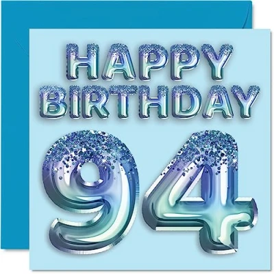 Abbildung von Geburtstagskarte zum 94. Geburtstag für Männer Blauer Glitzer Partyballon Happy Birthday Karten 94 Jahre alten Mann, Großvater, Vater, Oma, 145 mm x mm, Grußkarten, Geschenk
