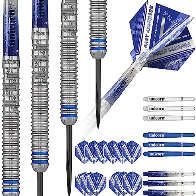 Abbildung von Unicorn World Champion Natural Dartpfeile, blau/Silber, 25 g