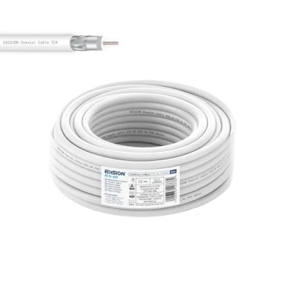 Abbildung von EDISION ICX 10 Koaxialkabel 10m, Antennenkabel 130dB Indoor PVC Weiß, Stahl/Kupfer Innenleiter CCS, SAT Kabel, geeignet für DVB S2, T/T2, C, BK Anlagen, CCTV, Ring 10m