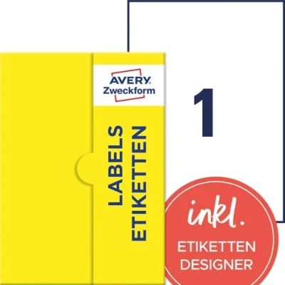 Abbildung von AVERY Zweckform P4860 20 Namensetiketten (20 Namensaufkleber, 210x297mm auf A4, selbstklebend, bedruckbare Textiletiketten aus Acetatseide für Laserdrucker, rückstandsfrei ablösbar) Blatt, weiß
