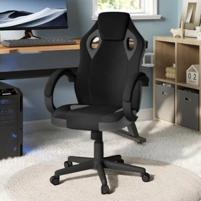 Abbildung von WOLTU Gaming Stuhl Stoff für Sommer, Atmungsaktiver Bürostuhl, Drehstuhl, Gamer Stuhl, Ergonomischer PC 150 kg belastbar, mit Armlehnen, höhenverstellbar, gepolstert, Mesh Gewebe, Grau, BS142gr