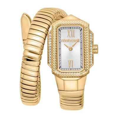 Abbildung von Goldene Schlange mit silbernem Zifferblatt Edelstahl Uhr