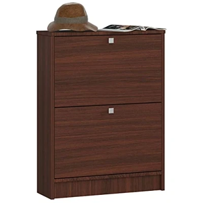 Abbildung von AKORD Schuhschrank mit 2 Schuhkippern Schuhkipper Schuhregal geschlossen Schuhbank Schuhaufbewahrung B60 x H80 T20 cm, Gewicht 21 kg Farbe Wenge