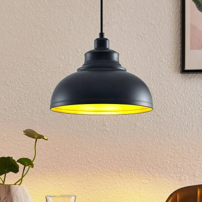 Abbildung von Lindby Hängeleuchte Emna, dimmbar, Leuchtmittel nicht inklusive, Vintage, Stahl, Schwarz, gold, 1 flammig, E27, Deckenlampe