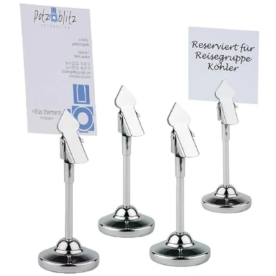 Abbildung von APS 70 4er Set Tischkartenhalter, Kartenhalter, Fotohalter, inkl. 20 weißen Beschriftungskarten (9 x 5,5 cm), Ø 4 cm, Höhe 10 Edelstahl hochglanzpoliert