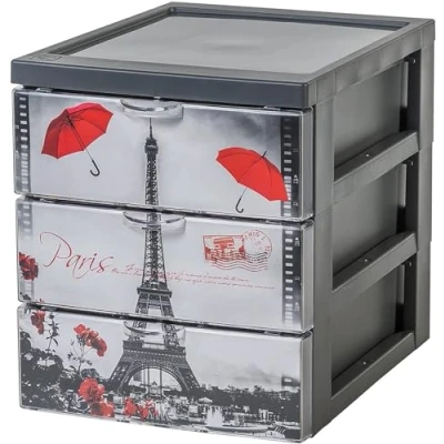 Abbildung von Iris Ohyama Kunststoff Schubladenbox, 5 tiefe Schubladen, Paris Design, stilvolle A5 Format, Accessoire Organizer, für Büro, Badezimmer, Kosmetik, BPA frei, Truhe, Turm, SCF
