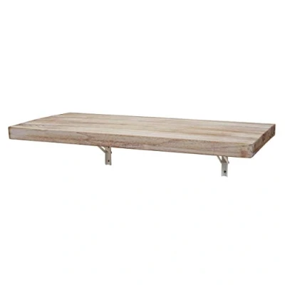 Abbildung von Mendler Wandtisch HWC H48, Wandklapptisch Wandregal Tisch, klappbar Massiv Holz 100x50cm naturfarben