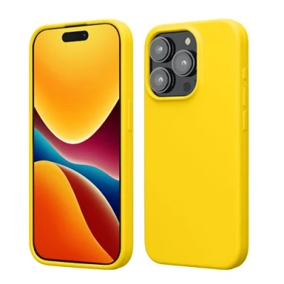 Abbildung von kwmobile Hülle für das iPhone 15 Pro Silikon Handy Case stoßfeste Handyhülle mit weicher Oberfläche Strahlend Gelb