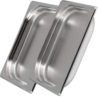 Abbildung von jokobela GN Behälter SET :: 1/2 40mm, 1x gelocht, ungelocht geeignet für Gaggenau/Miele/Siemens/AEG/Elektrolux Dampfgarer (Temperaturbeständig, Edelstahl, Spülmaschinentauglich)