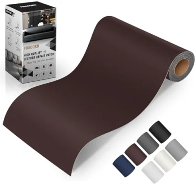 Abbildung von FBKOQKU Leder kunstleder selbstklebend, 10 x 200cm Reparatur set, Kit für Möbel, Sofa, Autositze, Taschen, und Renovierung(Glatt Dunkelbraun)