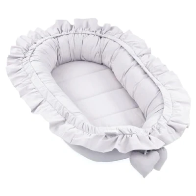 Abbildung von Babynest Kokon Neugeborene 90 x 50 cm Handmade Babynestchen Kuschelnest Baby Nest Cocoon Nestchen aus Baumwolle Velvet Gräulich