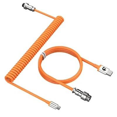 Abbildung von MAMBASNAKE C01 Spiral Tastaturkabel, Pro Custom Coiled USB C Kabel für Mechanische Tastatur, Typ auf A Kabel, Abnehmbarem Metall Luftfahrtstecker, TPU Gaming Tastatur PC Mac Computer Orange