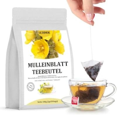Abbildung von Premium Mullein Tea Königskerzenblatt Tee, 50 Teebeutel. Leaf Zur Lungenreinigung und Unterstützung der Atemwege, ohne Zusatzstoffe koffeinfrei.…