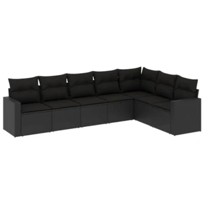 Abbildung von vidaXL Garten Sofa Garnitur 7 TLG., Gartenmöbel Set mit Kissen, Sitzgruppe für Terrasse, Modular Gartensofa Lounge Tisch, Schwarz Poly Rattan