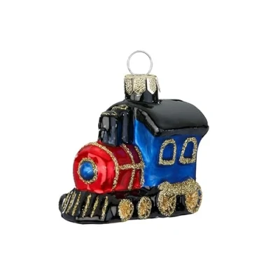 Abbildung von Christbaumschmuck Glas 6cm Lokomotive Figur zum Aufhängen handbemalt Weihnachtsbaum Anhänger für Weihnachten Christbaumanhänger &amp; Weihnachtsbaumschmuck Fahrzeug Eisenbahn Blau Rot